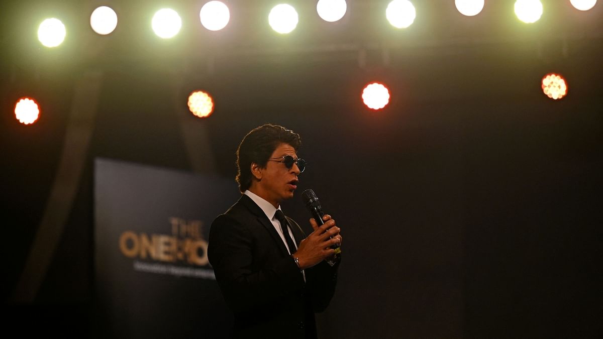 Shah Rukh Khan speaks during an event to launch a new range of televisions by LG Electronics in New Delhi. Credit: AFP Photo