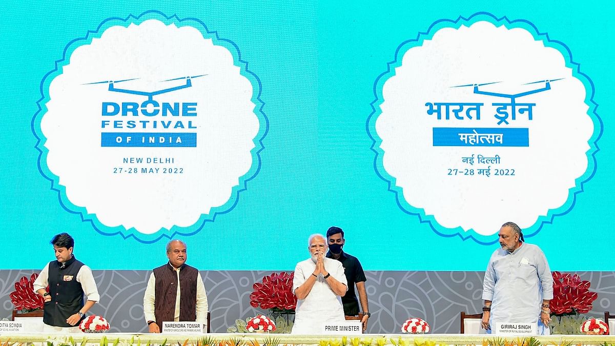 Prime Minister Narendra Modi inaugurated India's biggest Drone Festival -- 'Bharat Drone Mahotsav 2022' at Pragati Maidan in New Delhi on May 27, 2022. Credit: PTI Photo