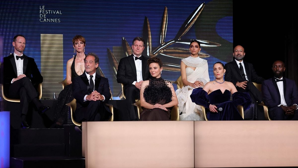 Deepika Padukone with other jury members during the closing ceremony of the 75th edition of the Cannes Film Festival in Cannes, France. Credit: AFP Photo
