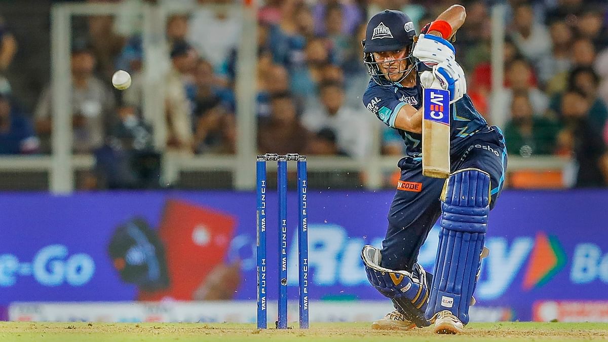 Gujarat lost Wriddhiman Saha and Matthew Wade cheaply but Pandya combined with Shubman Gill in a 63-run stand to help Gujarat overcome a slow start. Credit: PTI Photo