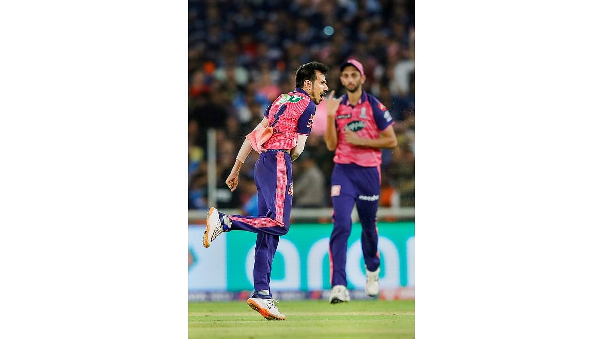 Yuzvendra Chahal dismissed Pandya for 34 runs to inject some excitement into the match but Gill's risk-free accumulation of runs and David Miller's quickfire 32 not out helped Gujarat to romp home in the penultimate over. Credit: PTI Photo