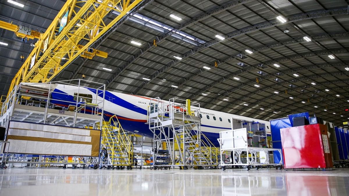 An airplane is pictured at the assembly line of the Embraer aircraft factory in Sao Jose dos Campos, Brazil. Credit: Reuters photo