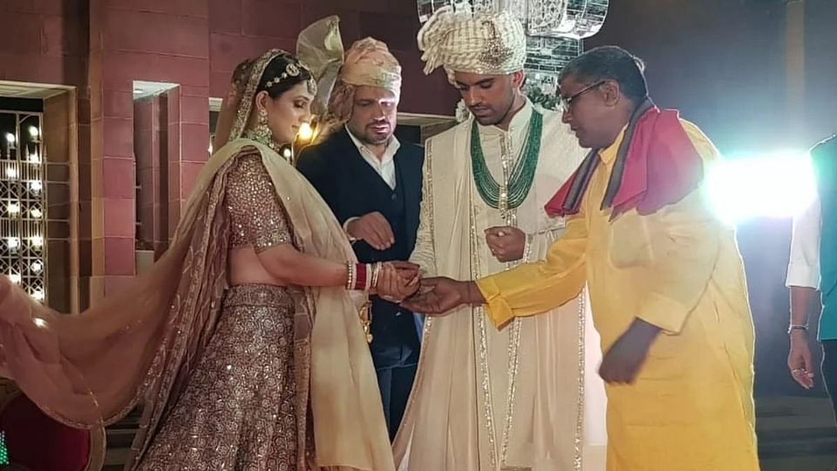 Deepak and Jaya during their wedding ceremony. Credit: Special Arrangement