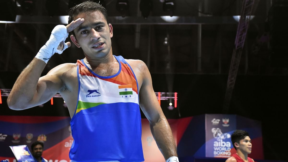 World championship medallist Amit Panghal secured his place in the 51kg division.  He will be aiming to improve upon his performance from the last edition in Gold Coast, where he won a silver medal. Credit: PTI Photo