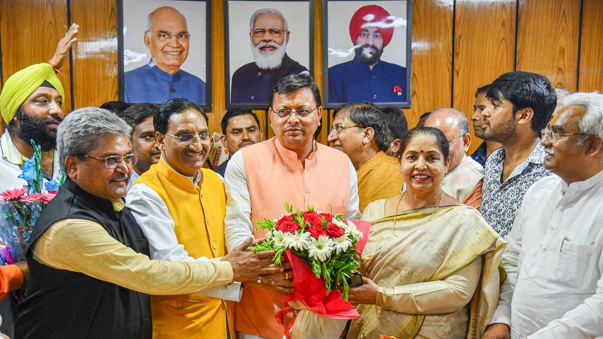 Pushkar Singh Dhami is one of the youngest chief ministers in India. At the age of 45, Dhami was sworn in as the 10th Chief Minister of Uttarakhand. Credit: PTI Photo