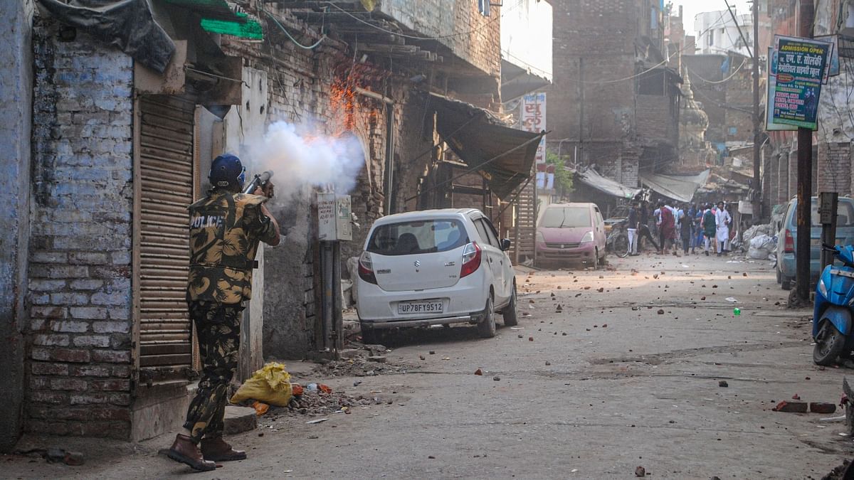 A communal clash broke out after members of one community started forcing closure of shops in the Beconganj area after the Friday prayers on May 3. Credit: PTI Photo