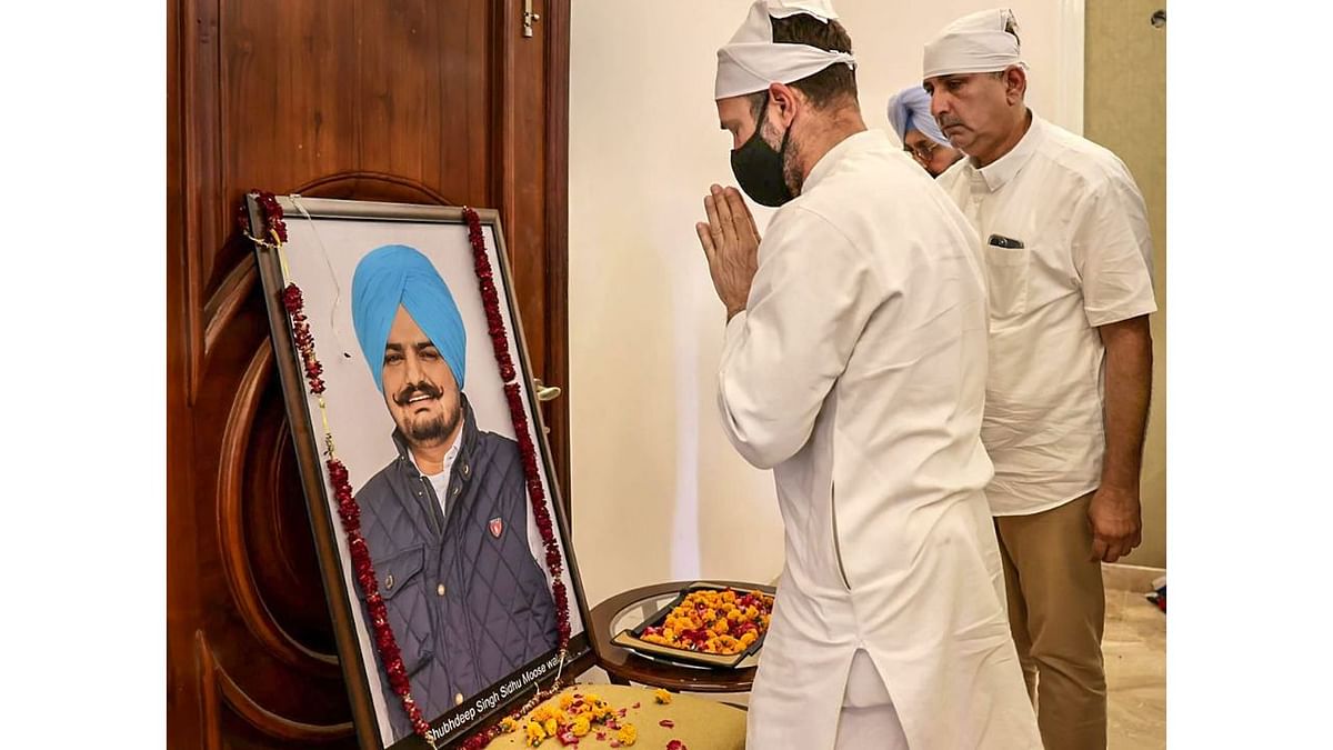 The leader pays tribute to late singer Sidhu Moosewala. Credit: PTI Photo