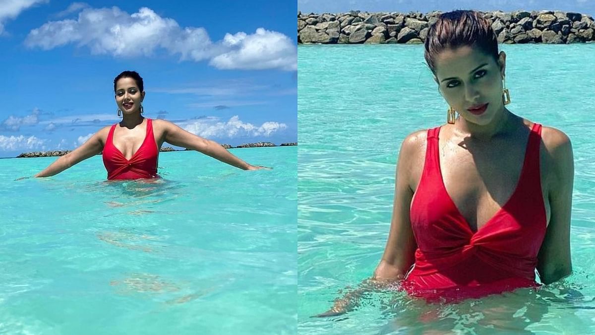Beach beauty, Raiza is seen making a splash in a red swimsuit. Credit: Instagram/@raizawilson
