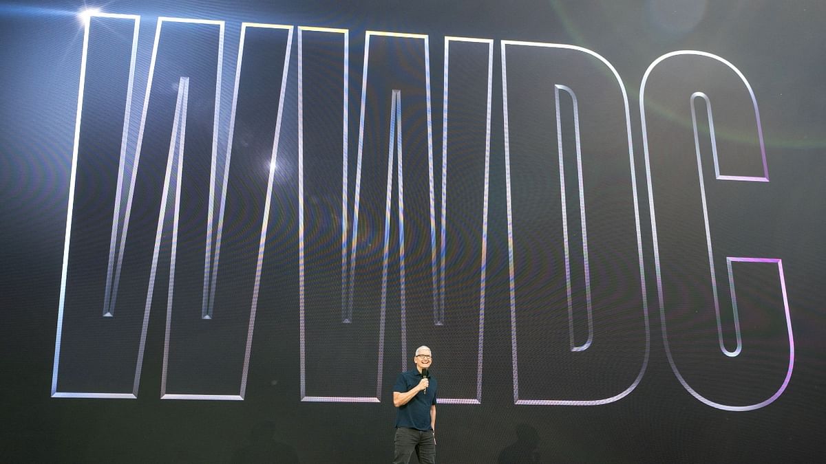 Apple CEO Tim Cook speaks on stage at the 2022 Apple Worldwide Developers Conference (WWDC) at the Apple Park campus in Cupertino, California. Credit: AFP Photo