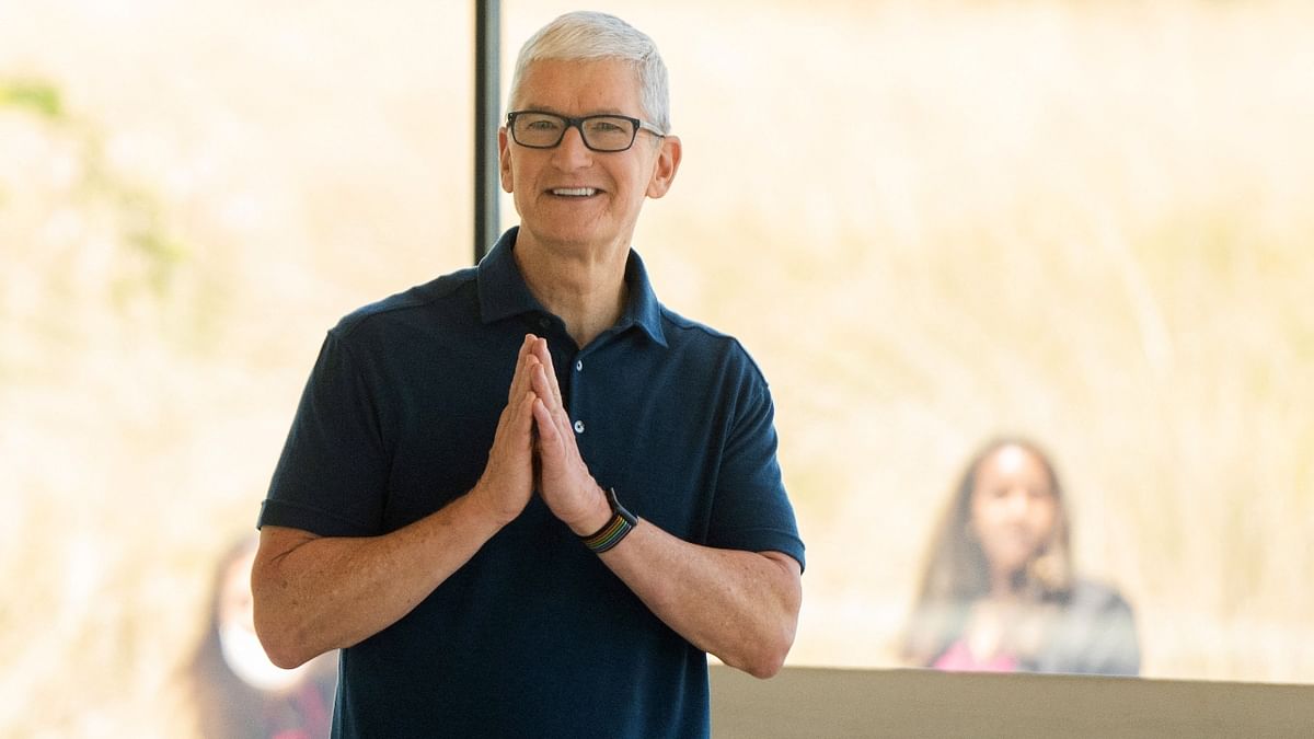 Apple CEO Tim Cook gestures as he enters the Steve Jobs Theater during the 2022 Apple Worldwide Developers Conference (WWDC) at the Apple Park campus in Cupertino, California. Credit: AFP Photo