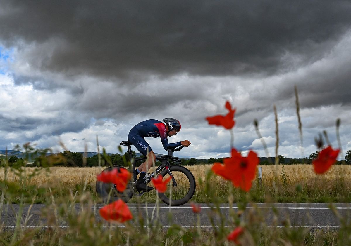 Ineos Grenadiers team's Belgian rider Laurens De Plus rides during the fourth stage of the 74th edition of the Criterium du Dauphine individual time trial cycling race. Credit: AFP Photo