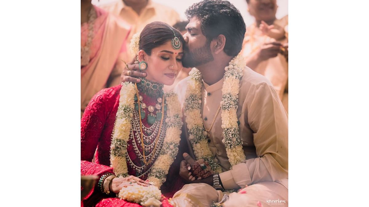 'Lady superstar' Nayanthara and filmmaker Vignesh Shivan on June 9 began a new journey together as they tied the knot at a luxury hotel in Mahabalipuram in the presence of family and close friends. Credit: Instagram/wikkiofficial