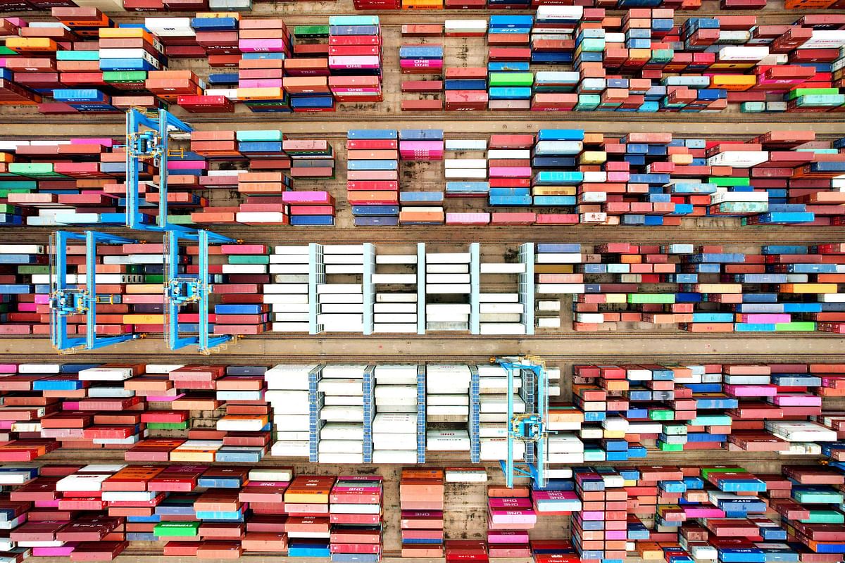 Cargo containers stacked at a port in Qingdao, in China's eastern Shandong province. Credit: AFP Photo