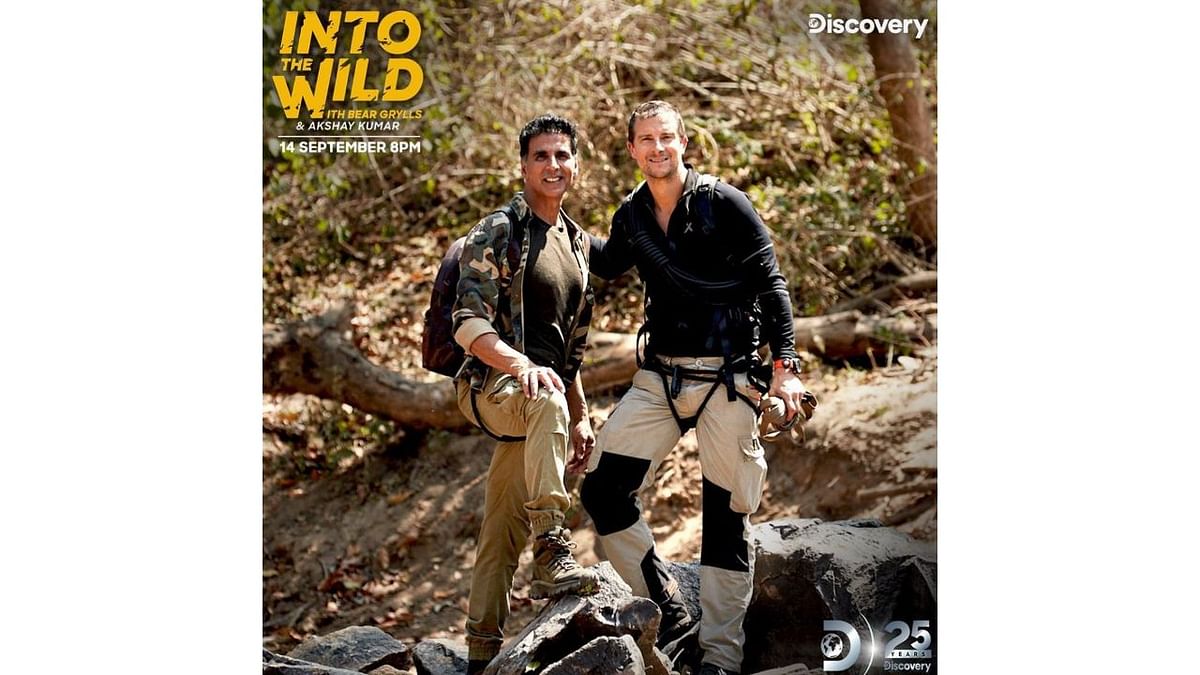 The episode of 'Into The Wild With Bear Grylls' featuring Bollywood's Khiladi Akshay Kumar premiered on September 11 on Discovery Plus app and on September 14 on Discovery Channel. Reportedly, he got bruised during the shooting while learning some survival tips from Bear Grylls. Credit: Instagram/beargrylls