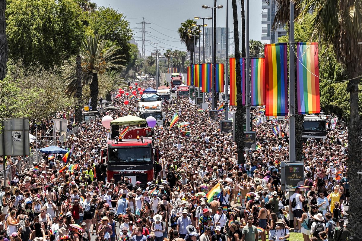 Participants march during the annual Pride Parade in Israel's Mediterranean coastal city of Tel Aviv. Credit: AFP Photo