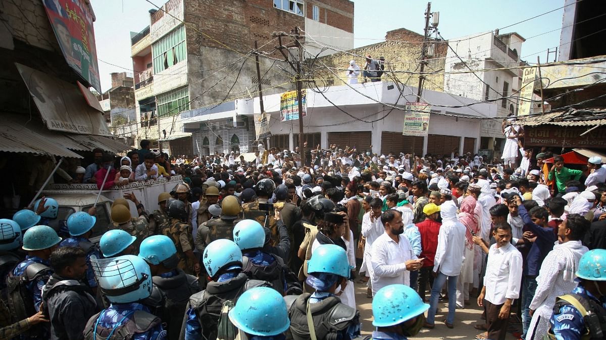 India saw widespread protests in the north demanding the arrest of BJP leader Nupur Sharma for her remarks against Prophet Mohammed. This is a picture from Prayagraj in Uttar Pradesh where protestors clashed with police. Credit: Reuters Photo