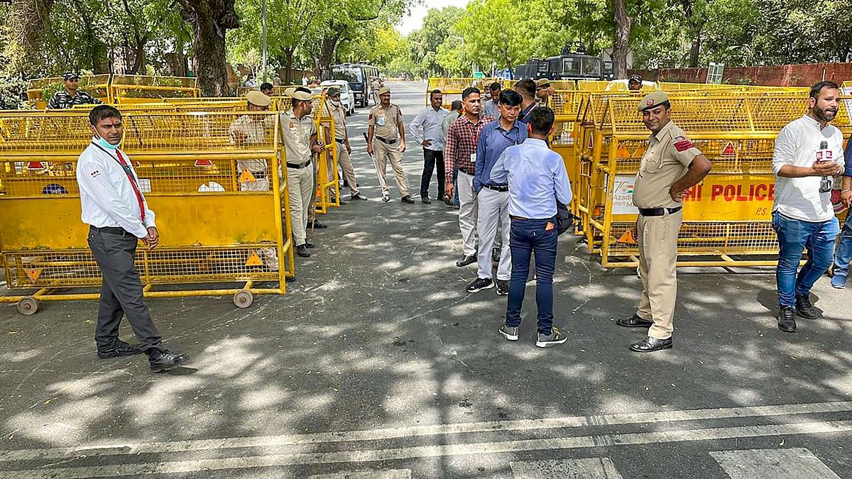 Even the security around the Enforcement Directorate (ED) office has been beefed up ahead of Rahul Gandhi's scheduled appearance for questioning in the National Herald case. Credit: PTI Photo