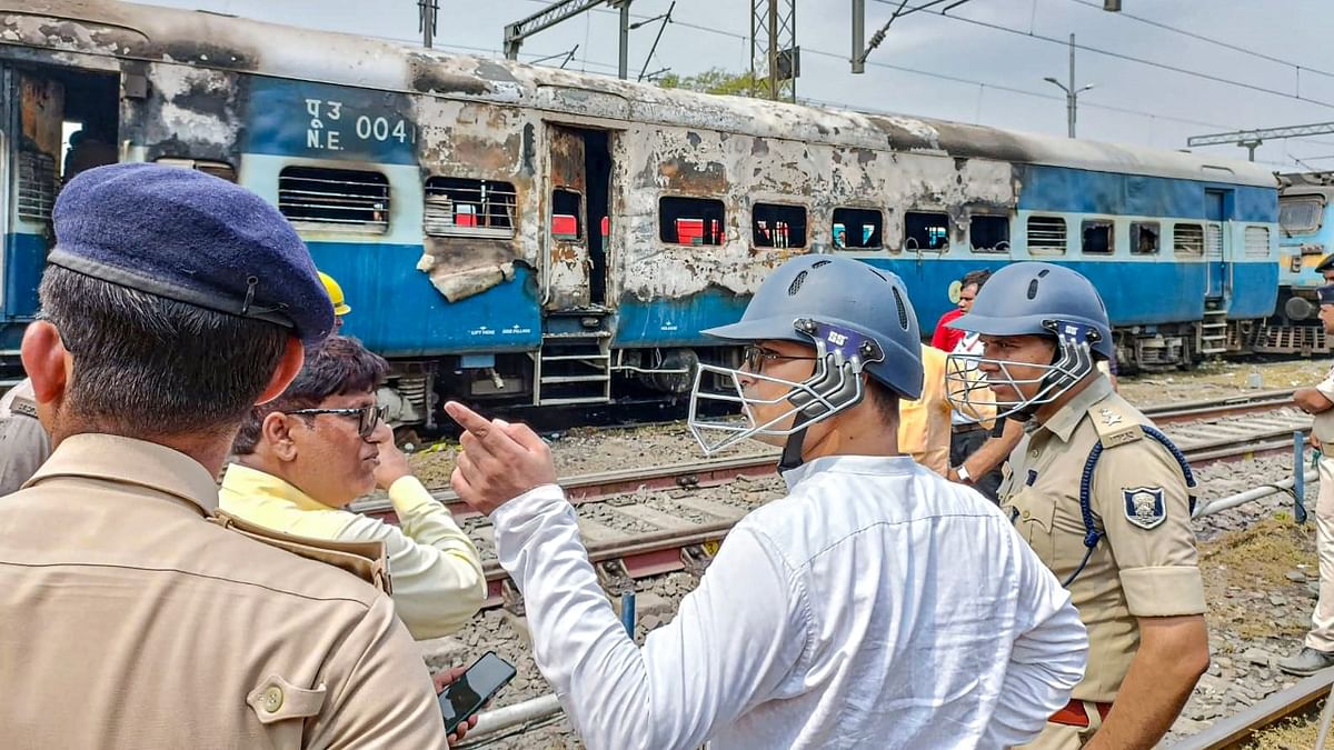 In Chhapra, the protesters attacked as many as 12 trains and set three of them on fire. Credit: PTI Photo