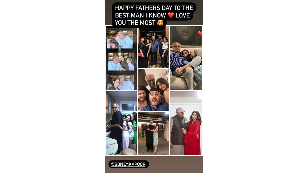Bollywood star Janhvi Kapoor posted a collage giving a peek into her personal moments with her dad Boney Kapoor and sister Khushi Kapoor. Credit: Instagram/@janhvikapoor