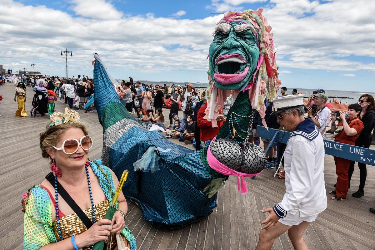 After a two-year hiatus because of the Covid-19 pandemic, the 40th Mermaid Parade came back with hundreds of participants. Credit: AFP Photo