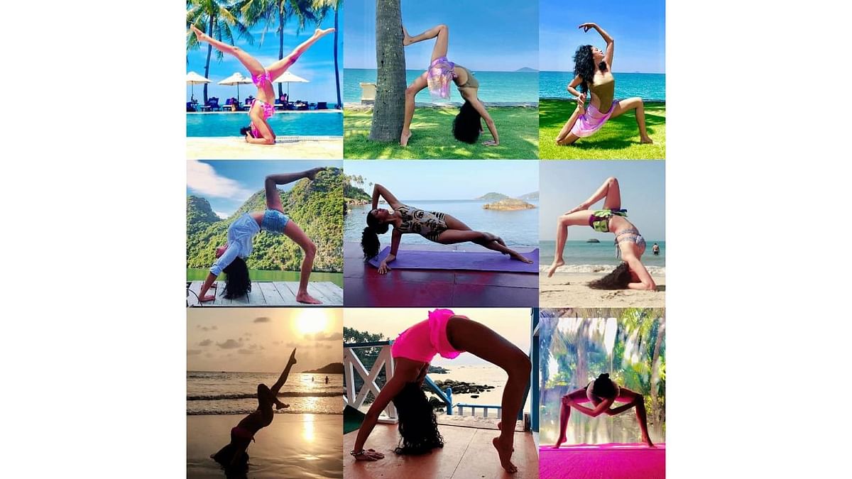 Kavita Kaushik, an ardent yoga lover, posted this collage on the eve of International Yoga Day. The actress religiously practices this ancient form that boosts mental, physical and spiritual health. Credit: Instagram/ikavitakaushik