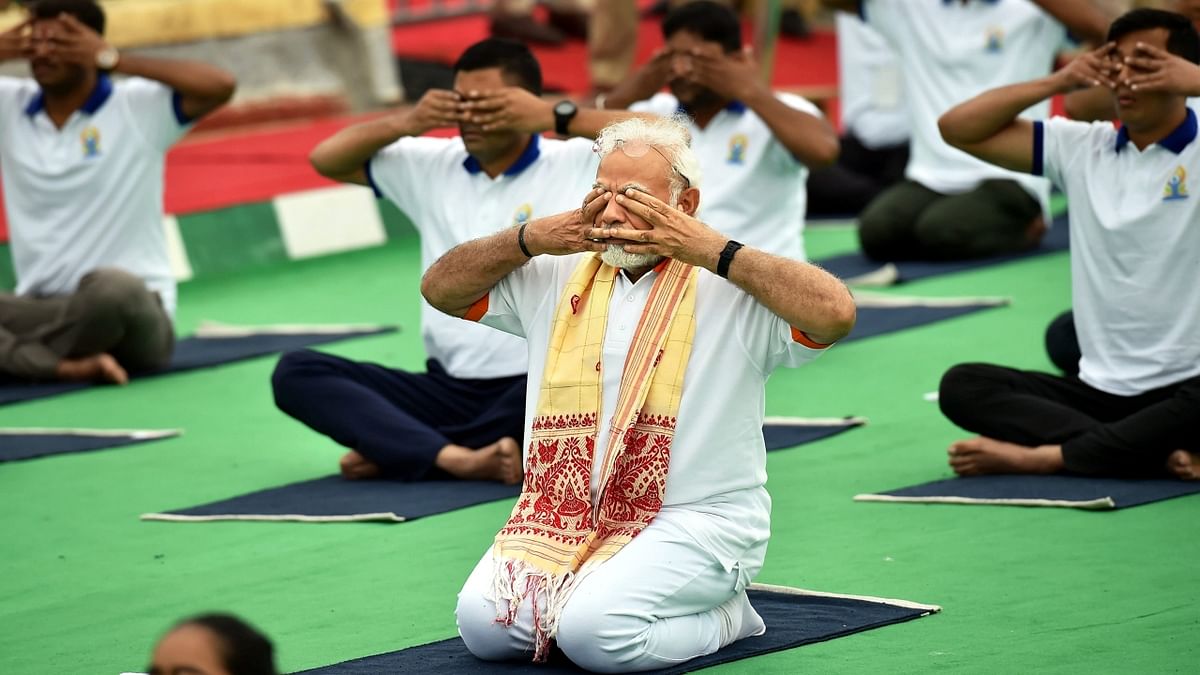 Speaking about the 'Startup Yoga challenge', the PM called upon the youth to participate in new ideas and possibilities in the field of Yoga. Credit: PTI Photo