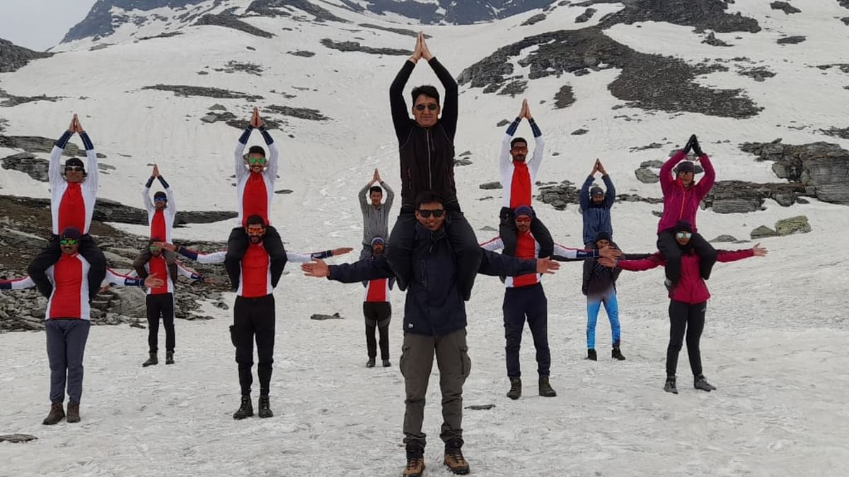 Yoga Day 2022: Himveers perform yoga in snow-capped Himalayas