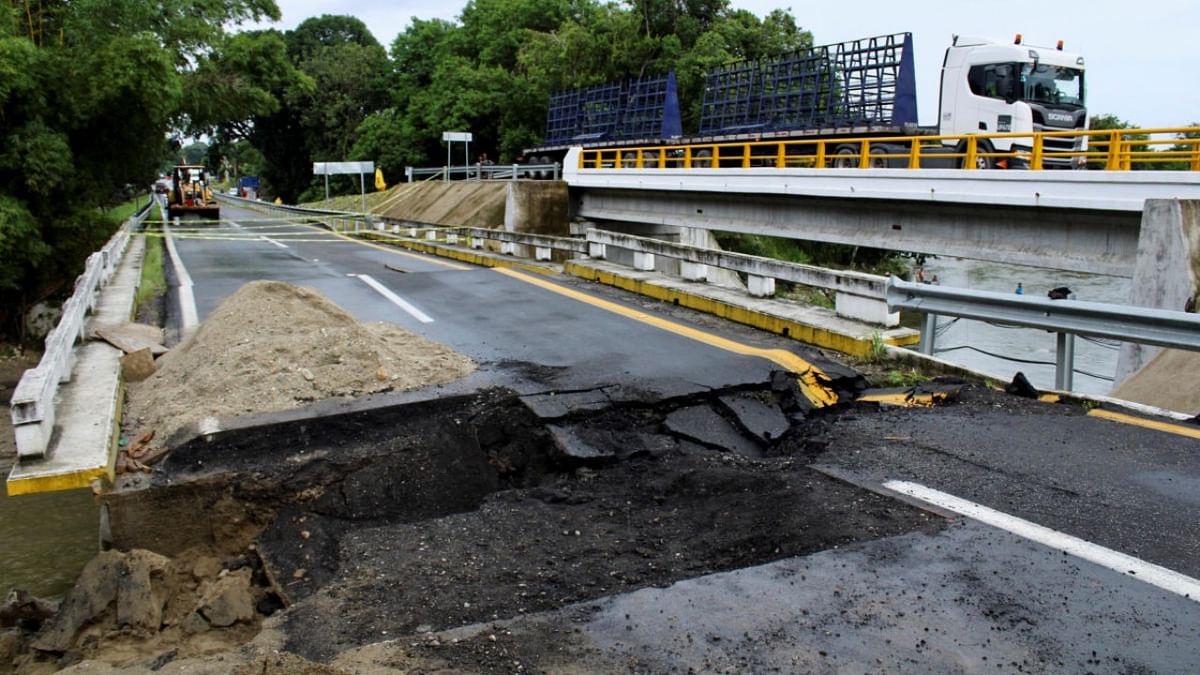 A bridge damaged by the rains of Storm Celia is pictured in Acacoyagua, in Chiapas state, Mexico. Credit: Reuters photo