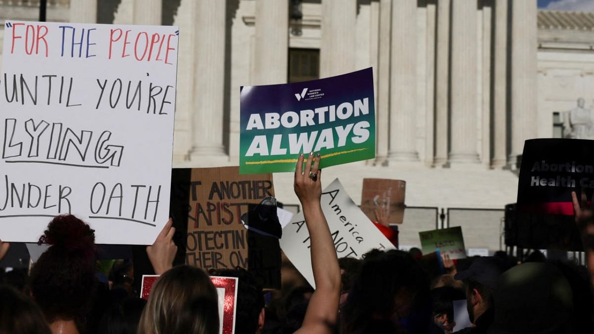 Abortion rights demonstrators protest outside the United States Supreme Court as the court rules in the Dobbs v Women's Health Organization abortion case, overturning the landmark Roe v Wade abortion decision in Washington. Credit: Reuters photo