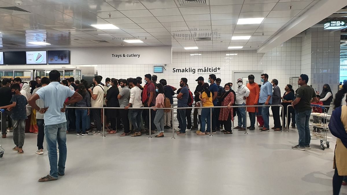 It is said that visitors nearly waited for around three hours to enter the store. Credit: Twitter/ShreejonBiyani