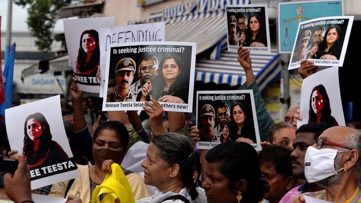 Several human rights organisations and some NGOs staged protests against the arrest of activist Teesta Setalvad by the Gujarat police for allegedly submitting false evidence in the 2002 Gujarat riots case. Credit: AFP Photo
