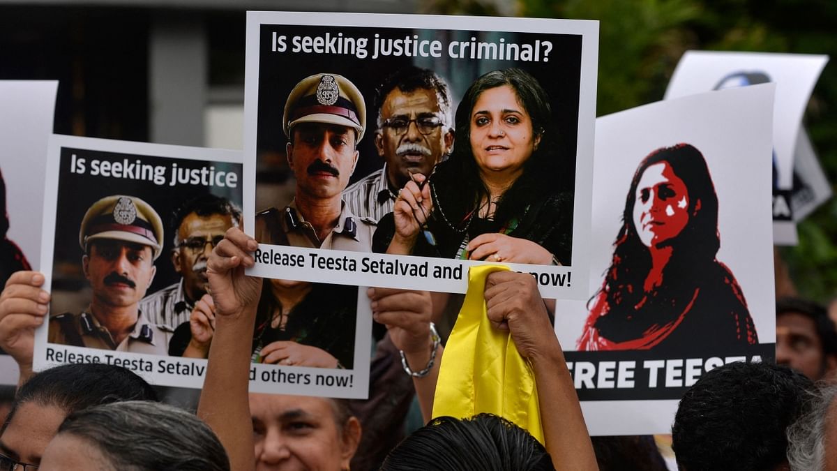 Members of various other organisations also participated in the demonstration to show solidarity with Setalvad. Credit: AFP Photo