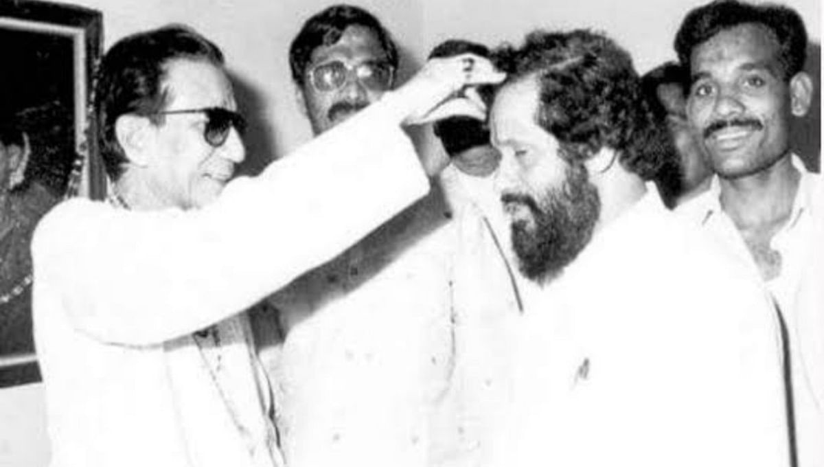 While doing odd jobs early in his career in 1980, he came under the influence of late Shiv Sena supremo Balasaheb Thackeray and Shiv Sena’s Thane-belt strongman Anand Dighe. Credit: Twitter/goelgauravbjp