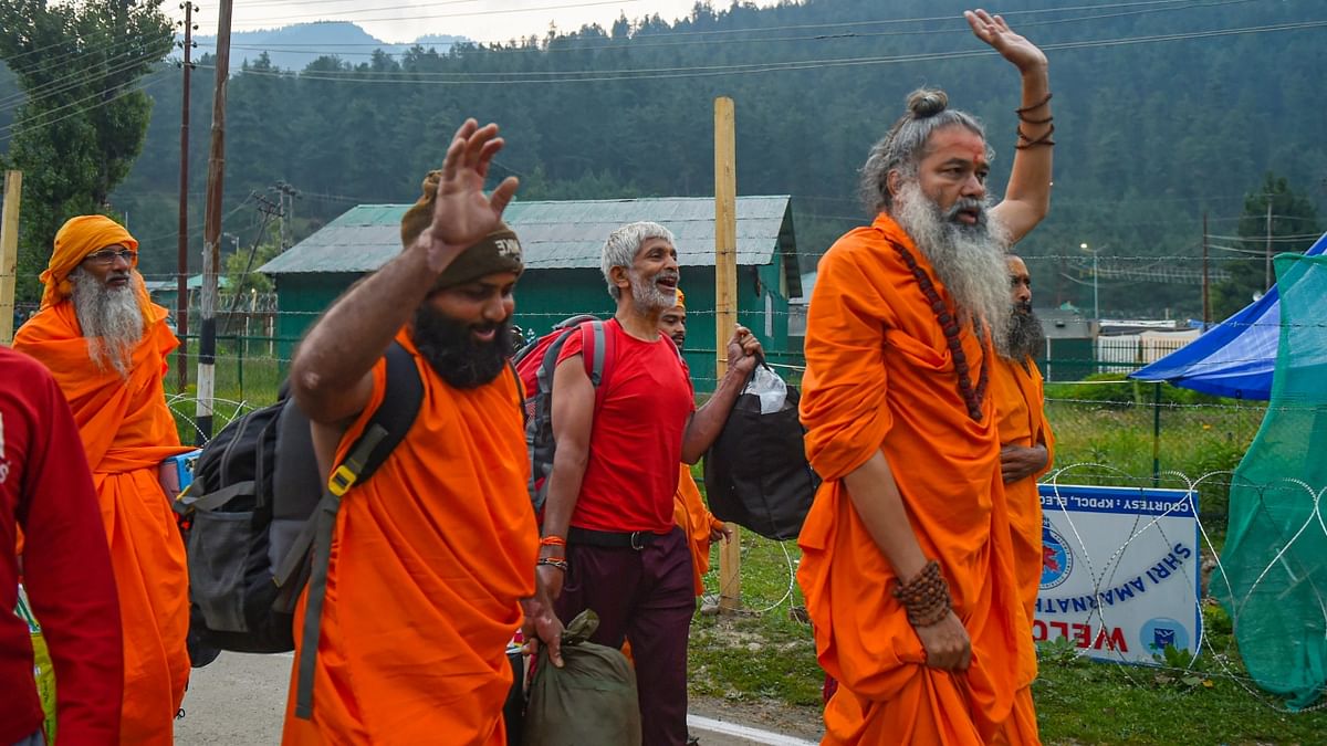 Over 5,000 to 6,000 fresh pilgrims have arrived in Jammu from various places across the country for their onward journey to Amarnath. Credit: PTI Photo