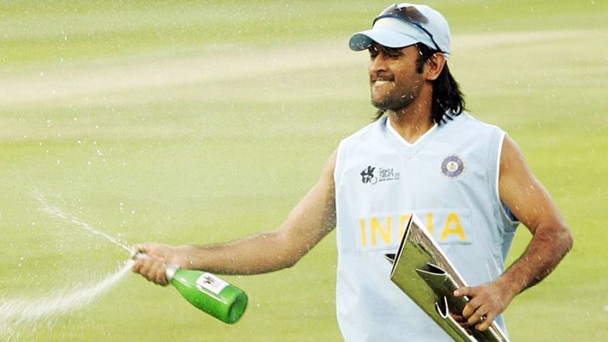 Posing in a half-sleeved India vest in 2007 with the inaugural World T20 trophy in Johannesburg and hitting the winning six in the World Cup final against Sri Lanka at Mumbai's Wankhede stadium will forever remain etched amongst the most memorable Dhoni moments. Credit: Getty Images