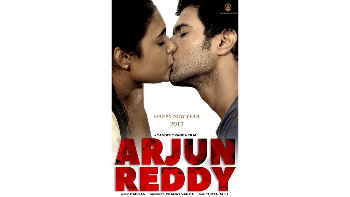Arjun Reddy | The movie poster created a furore as many raised objections to the kissing poster being stuck to RTC buses, Bus Stops and other public places. Politicians and other activists staged protests and even called for a ban on the movie. Credit: Special Arrangement
