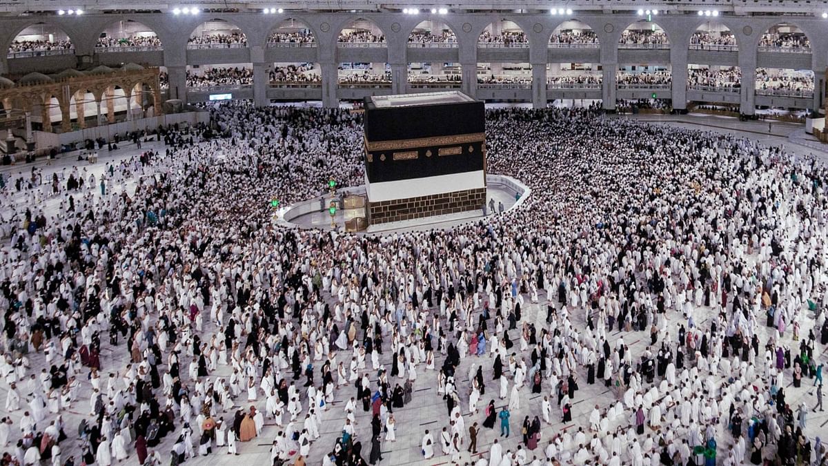 At Mecca's Grand Mosque, pilgrims performed the 'tawaf', the circumambulation of the Kaaba, the large cubic structure draped in golden-embroidered black cloth that Muslims around the world turn towards to pray. Credit: AFP Photo
