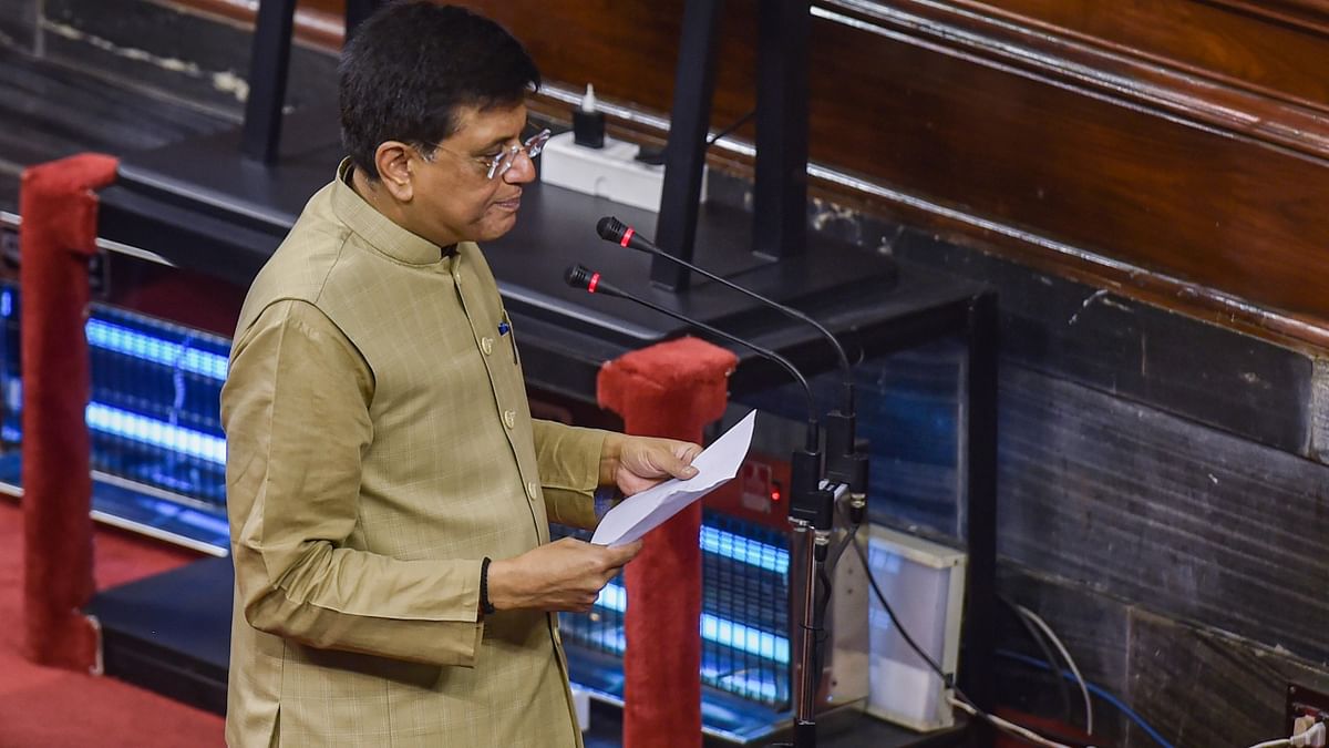 Union Commerce & Industry Minister Piyush Goyal takes oath as a Rajya Sabha member at Parliament House, in New Delhi. Credit: PTI Photo