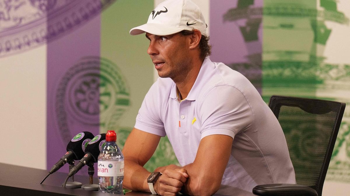 Nadal made the announcement at a news conference in the main media conference room at the All England Club, explaining that he was withdrawing because of a tear in his abdominal muscle. Credit: AFP Photo