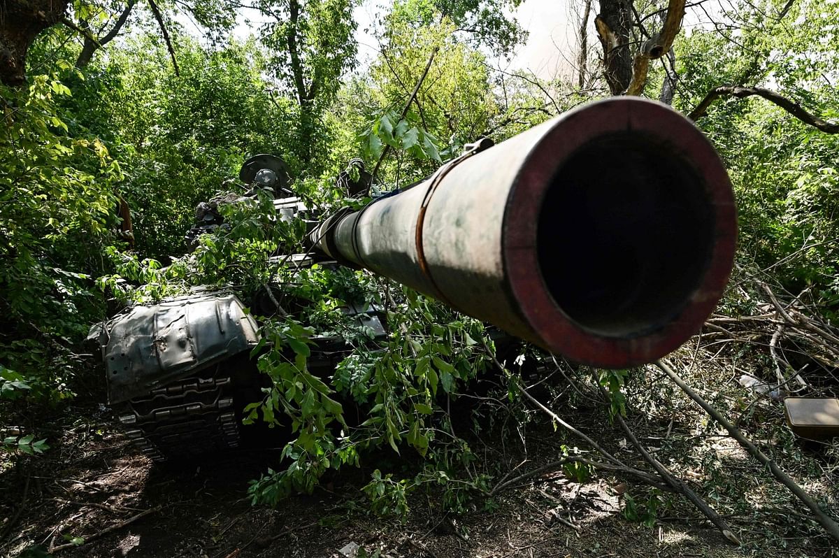 An A T-72 tank from the 14th Ukrainian mechanised brigade is pictured on the frontline, in the countryside near Bakhmut, eastern Ukraine, amid the Russian invasion of Ukraine. Credit: AFP Photo