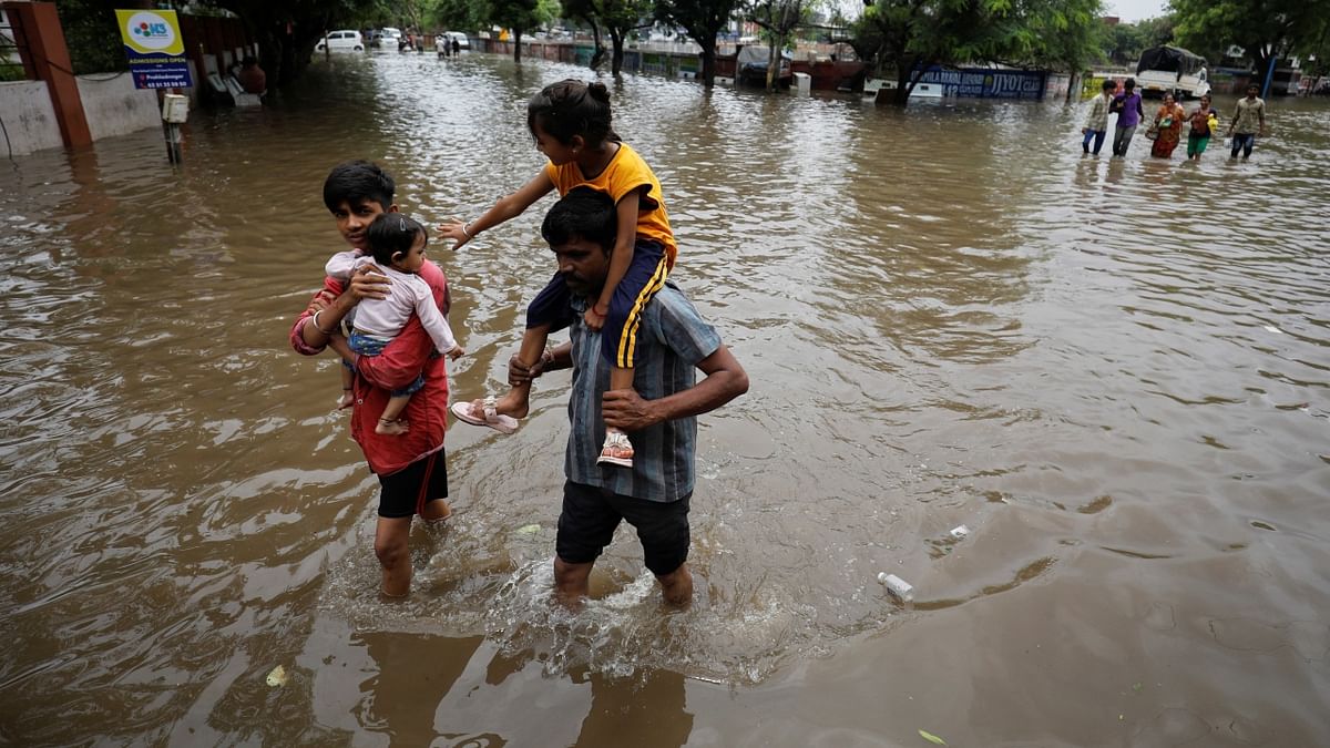 The IMD has forecast heavy to very heavy rainfall with isolated extremely heavy showers during the next five days in south Gujarat, and heavy downpour in central parts of the state and Saurashtra. Credit: Reuters Photo