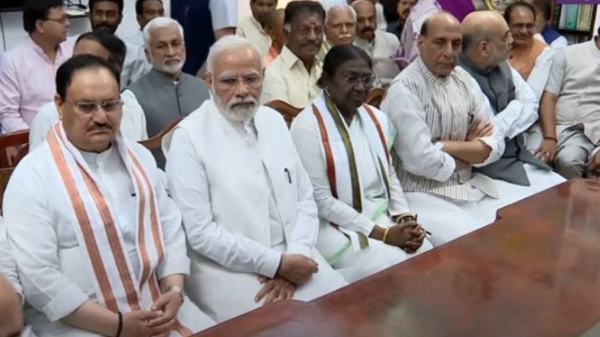 In a big show of strength, Murmu filed the nomination in the presence of PM Narendra Modi, HM Amit Shah, CMs from nearly 12 states and other influential leaders. Credit: DD News