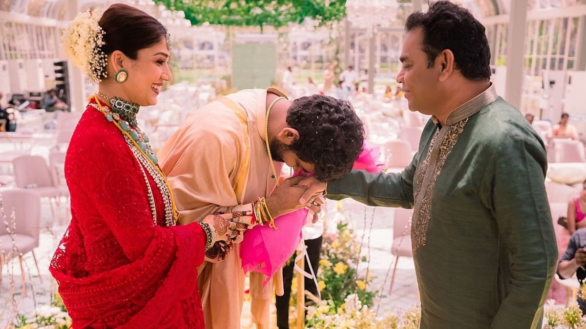The 'Mozart of Madras' AR Rahman is seen blessing the couple on their D-Day. Credit: Instagram/wikkiofficial