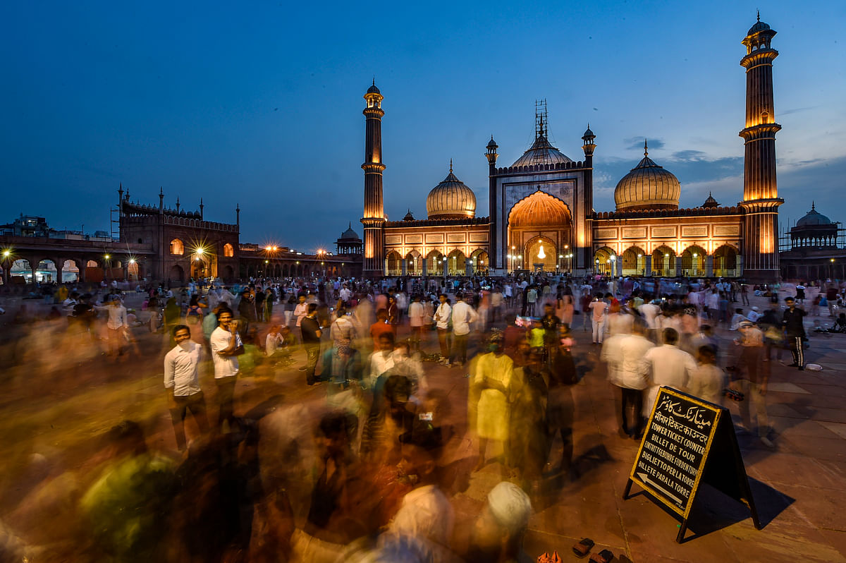 Illuminated Jama Masjid on the occasion of Eid-al-Adha, festival, in Old Delhi, Sunday. Credit: PTI Photo