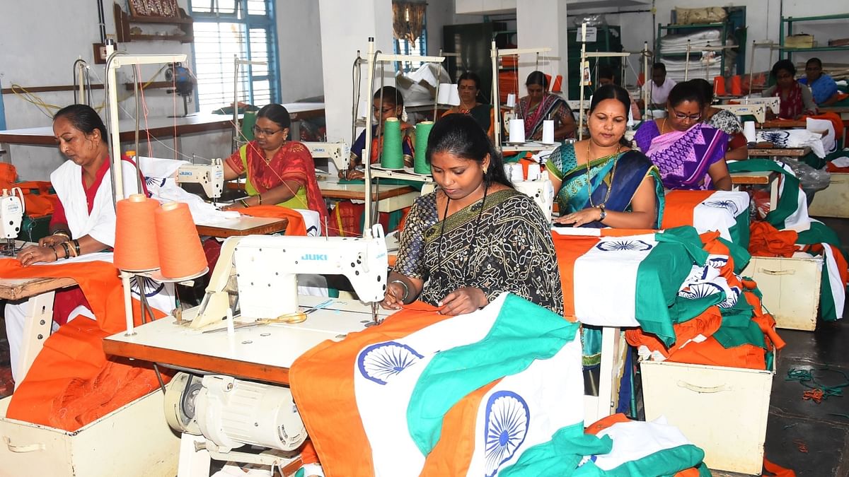 The Karnataka Khadi Gramodyog Samyukta Sangha in Hubli is the only unit in the whole country that is authorised the manufacture and supply the National Flag of India. Credit: DH Photo