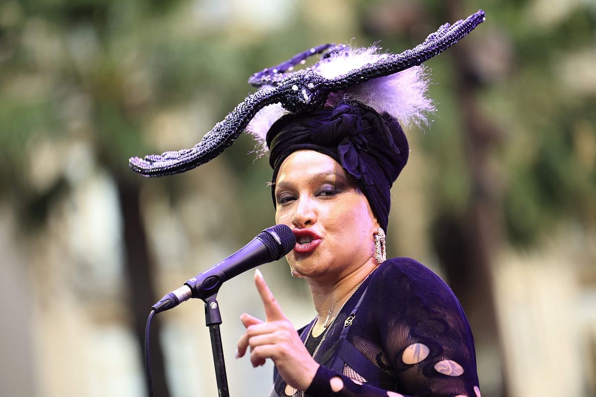 US singer Lady Blackbird performs on stage during the Nice's Jazz Festival, in Nice, south-eastern France.