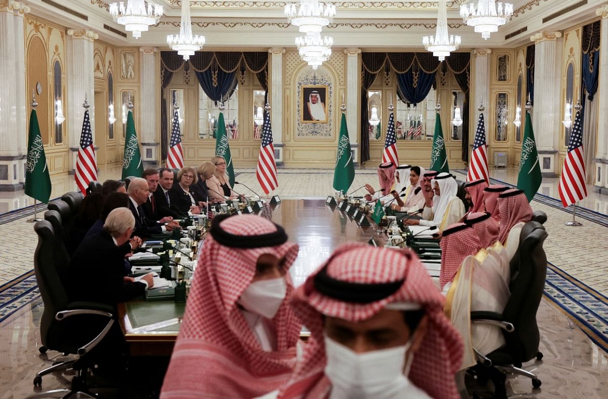 US President Joe Biden participates in a bilateral meeting with Saudi Arabia's Crown Prince Mohammed bin Salman, at Al Salam Royal Palace, in Jeddah, Saudi Arabia.