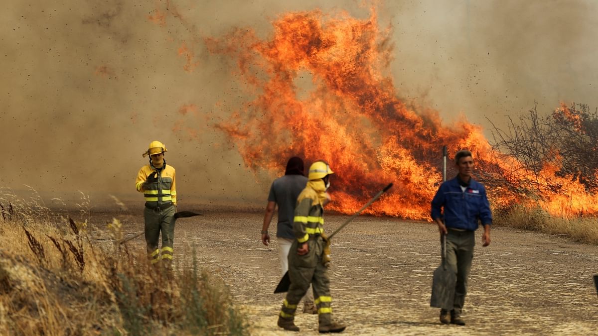 Firefighters in France's southwest were still struggling in the crushing heat to contain two massive fires that have caused widespread destruction. Credit: Reuters Photo