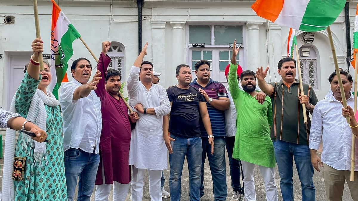 Many Congress workers staged protests across the country to express solidarity with Gandhi and raised slogans against the central government. Credit: PTI Photo