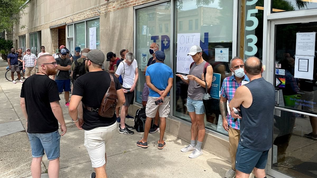 People line up outside the Test Positive Aware Network nonprofit clinic to receive the monkeypox vaccine in Chicago, Illinois. Credit: AFP Photo